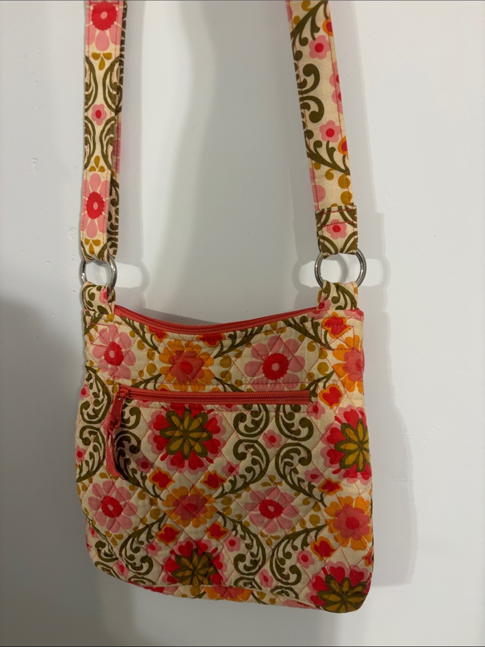 Vera Bradley Coral & Olive Floral Quilted Crossbody - Picture 2 of 3
